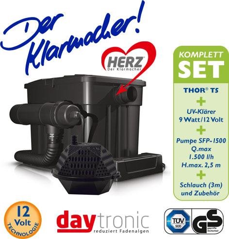 Filterset THOR T5 Filterkomplettset mit HERZ-Technologie inkl.SFP Pumpe 1.500l und UV-Klärer 9W