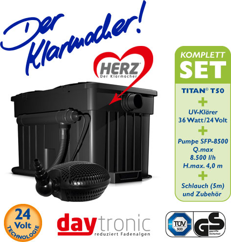 Filterset Titan T50 Filterkomplettset mit HERZ-Technologie inkl.SFP Pumpe 8.500l und UV-Klärer 36W