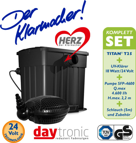 Filterset Titan T25 Filterkomplettset mit HERZ-Technologie inkl.SFP Pumpe 4.600l und UV-Klärer 18W